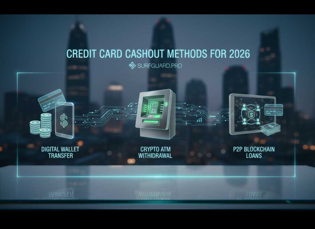 Comparison of CC cashout methods for clean money in 2026 showing crypto conversion, prepaid card loading, and goods resale with pros and cons