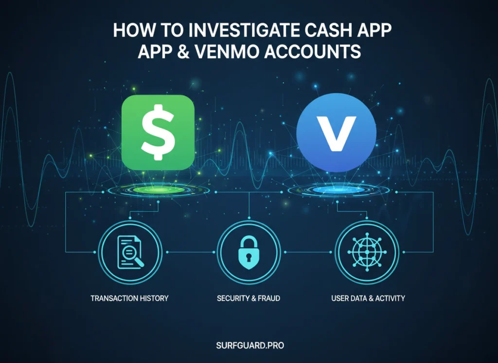 How to Investigate Cash App & Venmo Accounts: The Complete OSINT Guide A computer screen showing Cash App and Venmo Accounts investigation methods with cashtag search and public feed audit results.