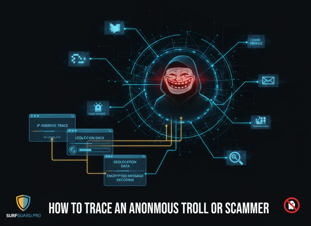How to Trace an Anonymous Troll or Scammer: The Complete IP Tracking Guide A computer screen showing Grabify and CanaryToken tracking results with IP address data used to trace an anonymous troll or scammer.