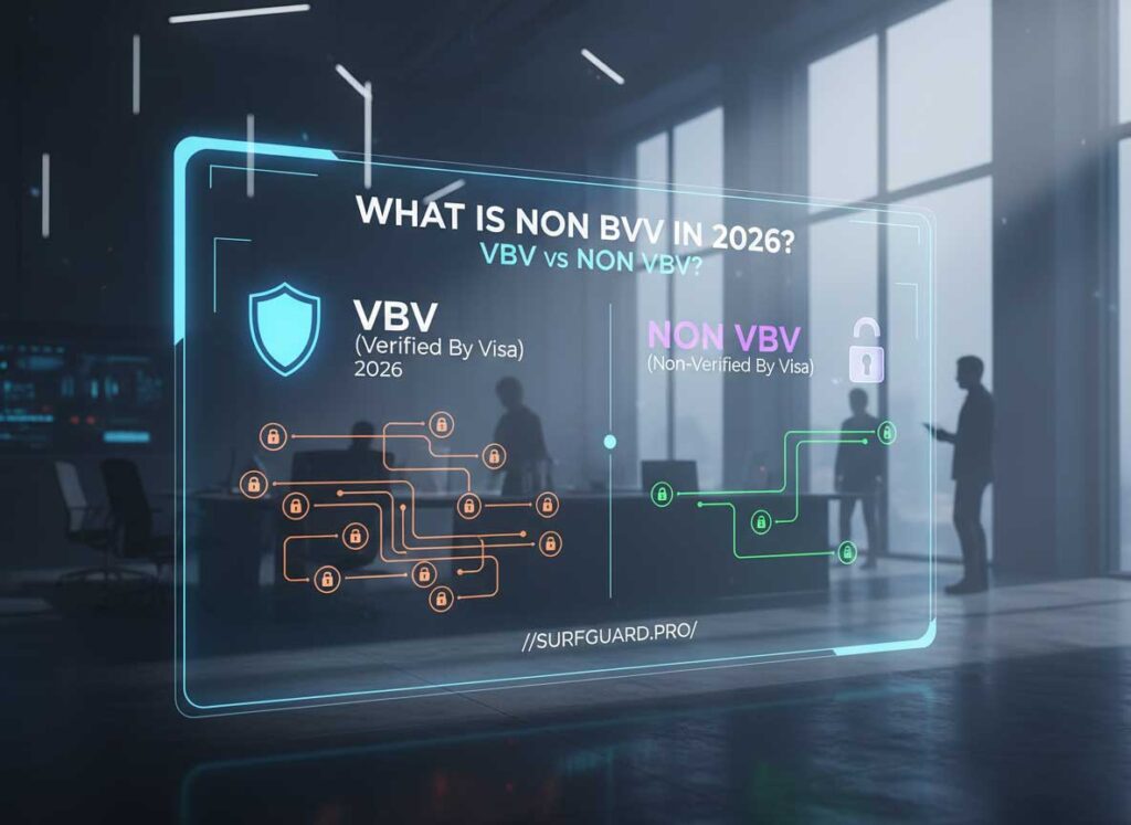 What Is Non VBV in 2026? The Complete Guide What Is Non VBV in 2026 infographic showing VBV vs Non VBV comparison with verified by visa authentication and non vbv bypass