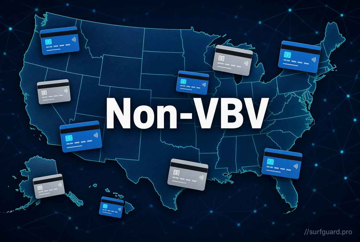 Map of the USA showing non-VBV BINs from American banks.