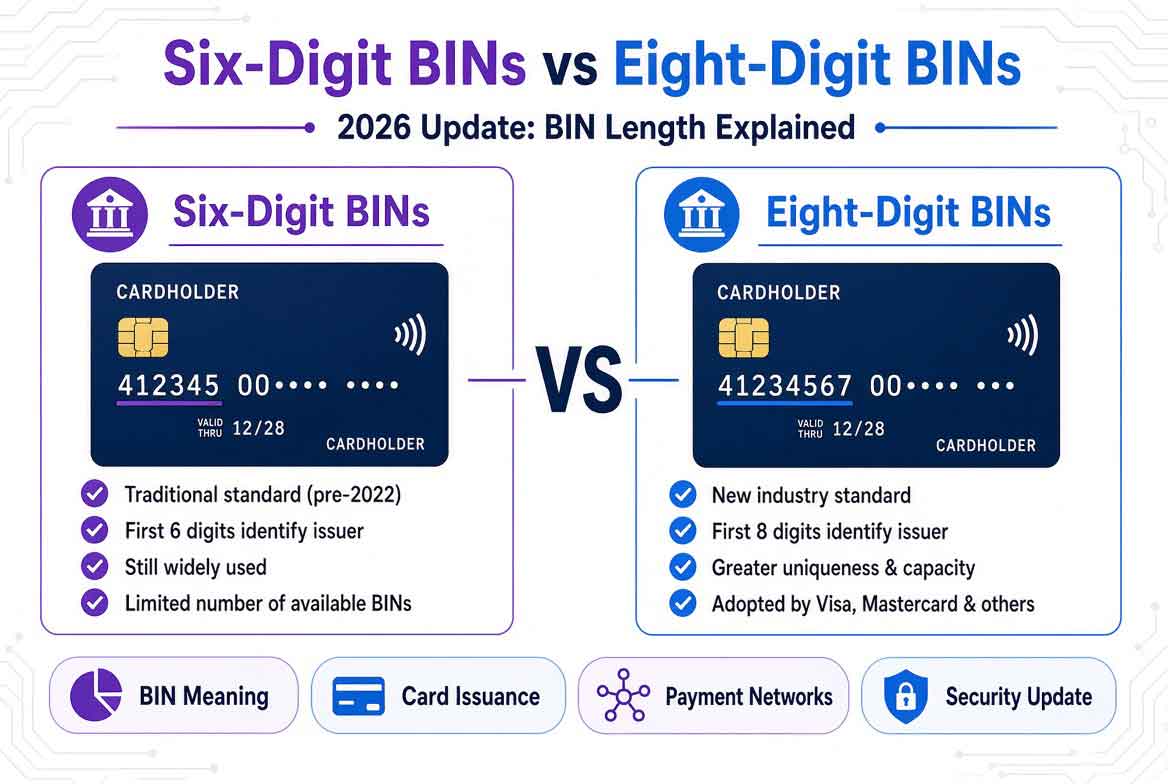 Comparison of six-digit and eight-digit BINs